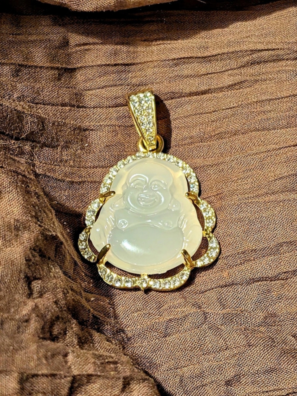 Buddha Pendant Faux Gold & White Jade